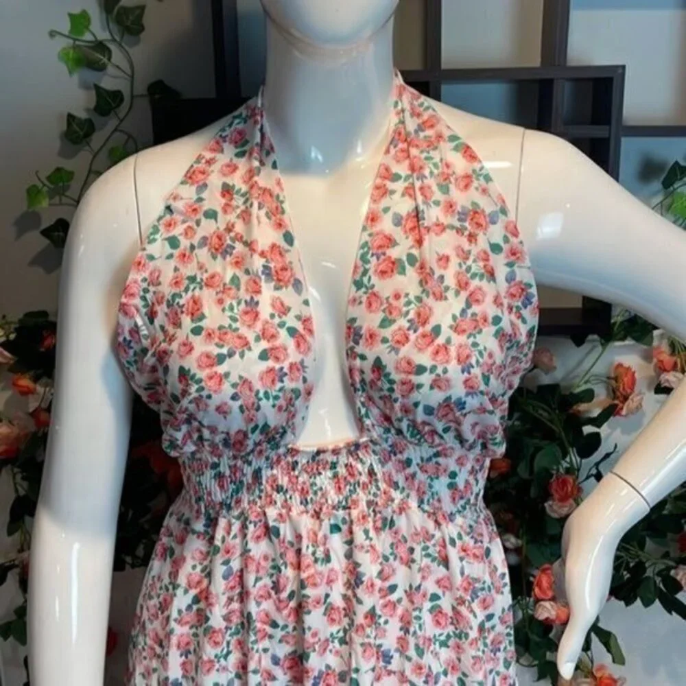 Cupshe Floral Cut Out Halter Skater Ditsy Print Backless Tie A-Shape dress Large